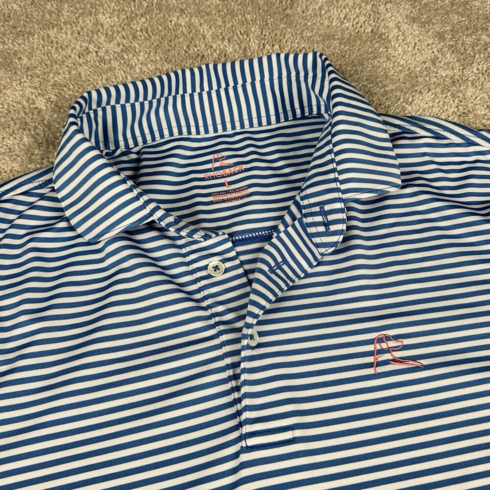 Rhoback Polo Shirt LOT OF 2 Men's Large Performance Bundle Striped Stretch Golf - Picture 3 of 15